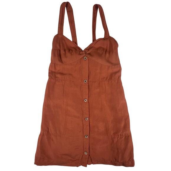 Anthropologie Maeve Twist Front Linen Mini Dress L | Terracotta Button Sundress - Picture 3 of 16